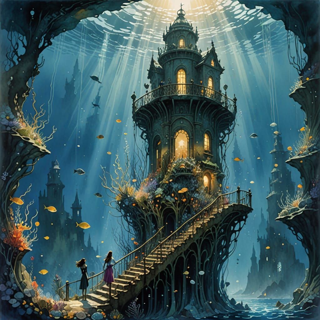 Intricate Underwater City in Whimsical Mermaid World