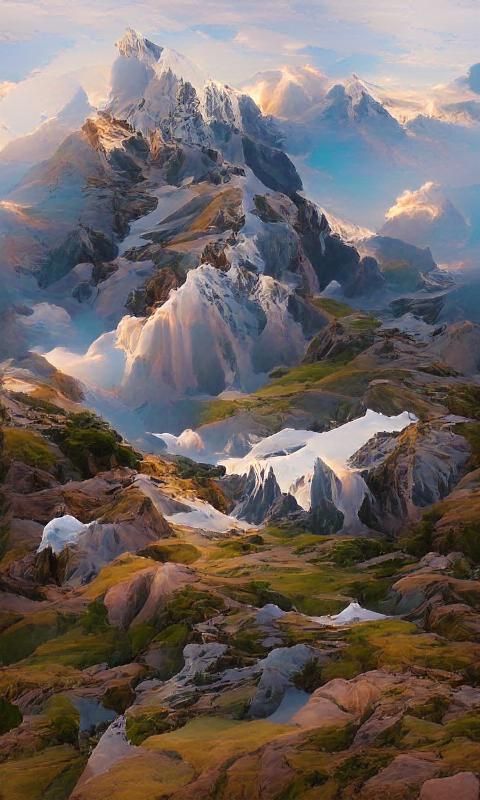 Snowy Mountain Peaks in Digital Art Style