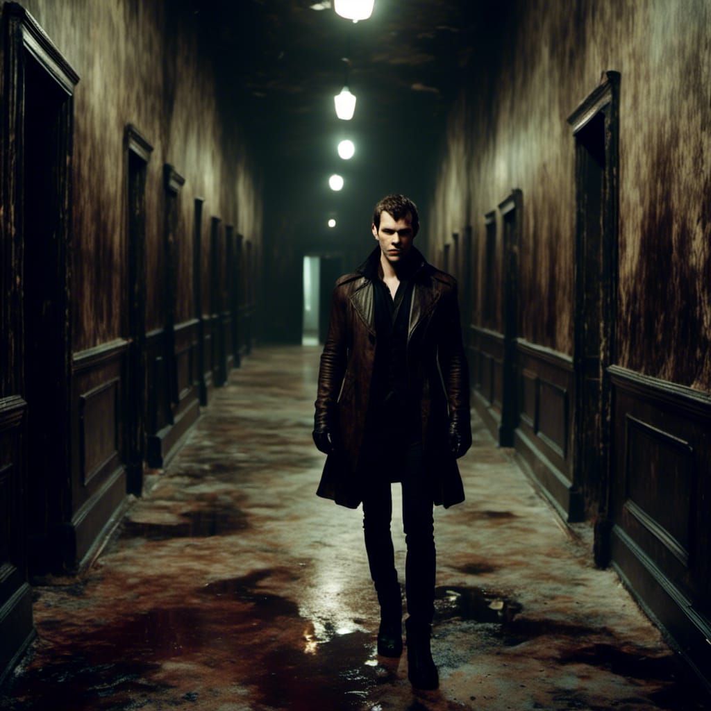 Macabre Vampire Hybrid in Dark Hallway