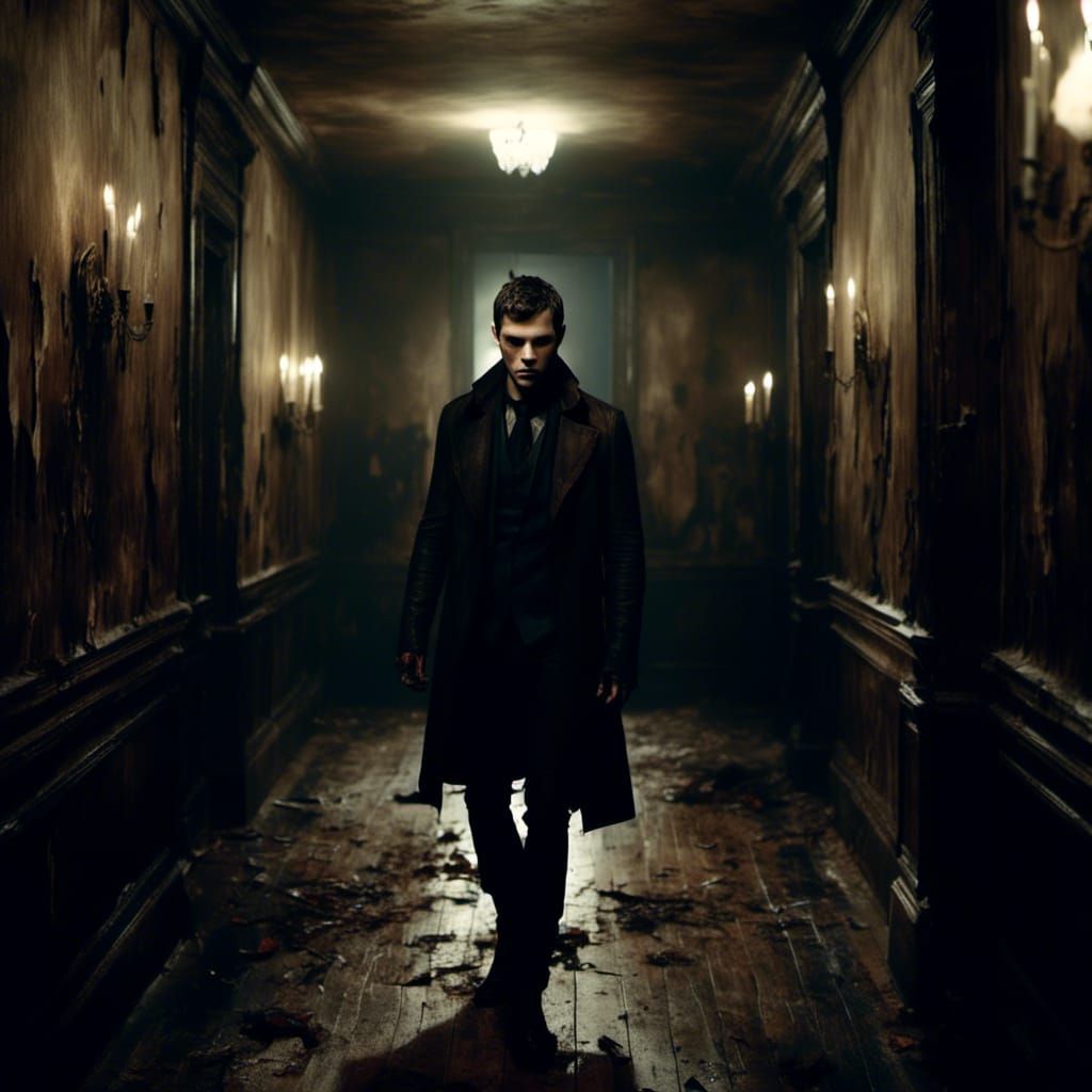 Macabre Vampire Hybrid in Hallway Portrait