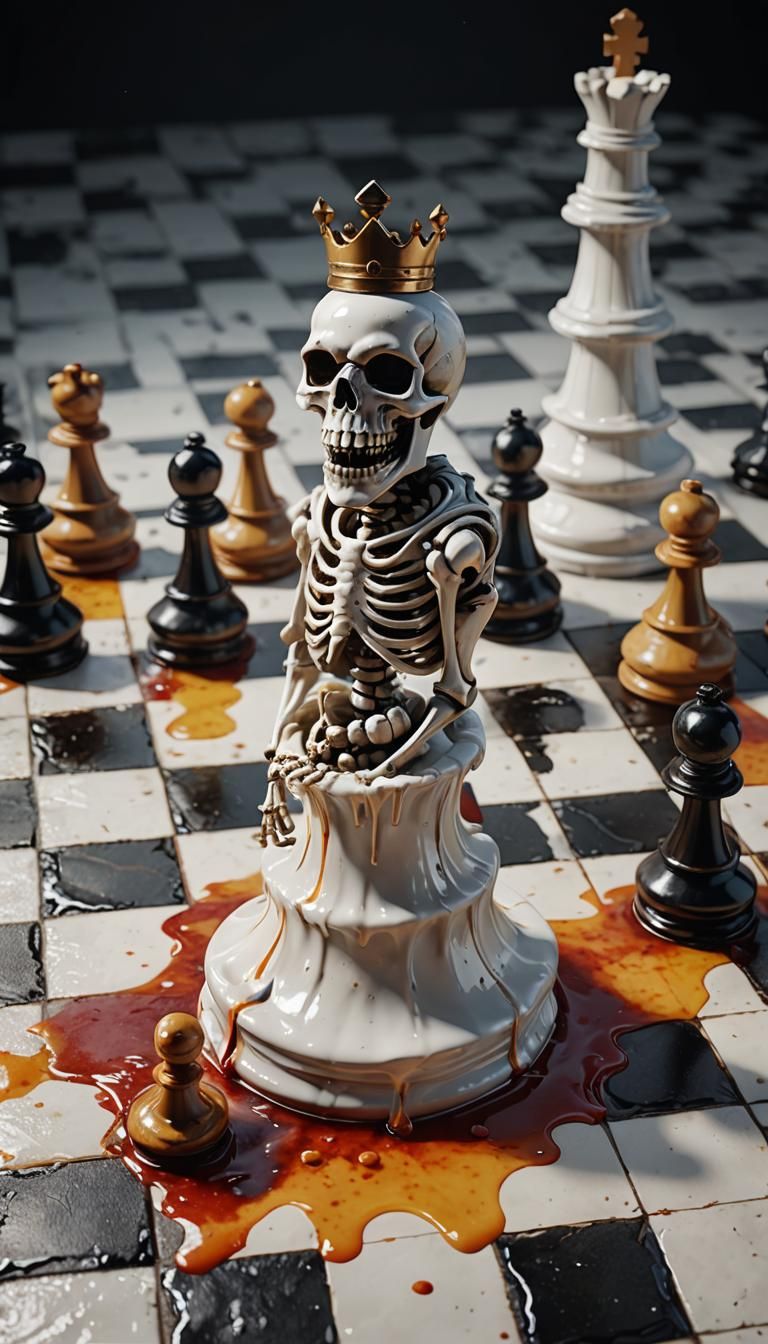 Gigantic Melting Skeleton Chess Pawn in Ultra-Realistic 8K