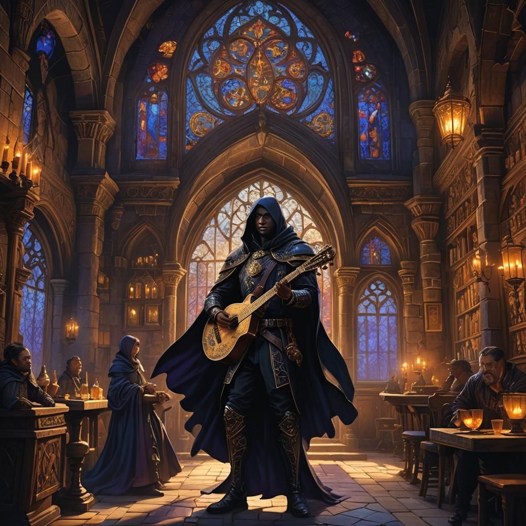 Dark Fantasy Warrior Plays Lute in Tavern