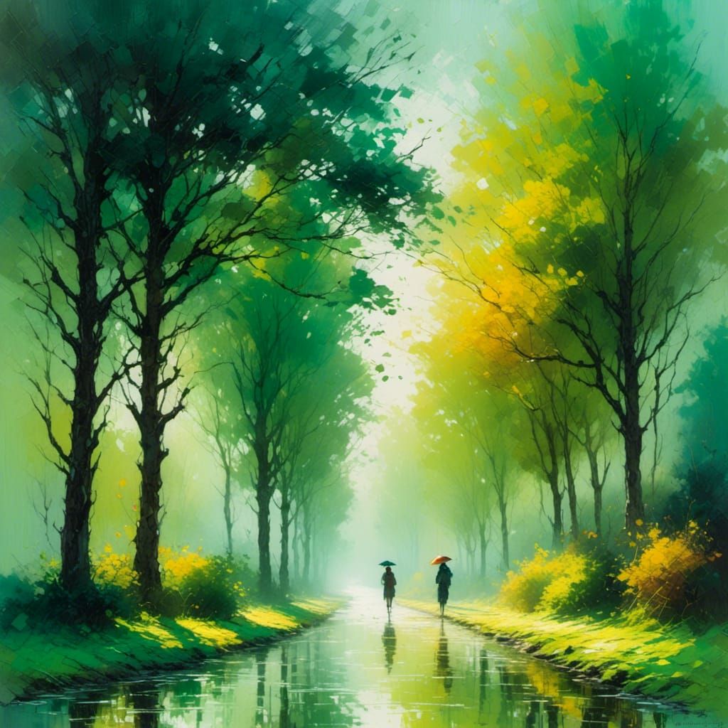 Misty Street in Neo-Impressionistic Expressionist Style