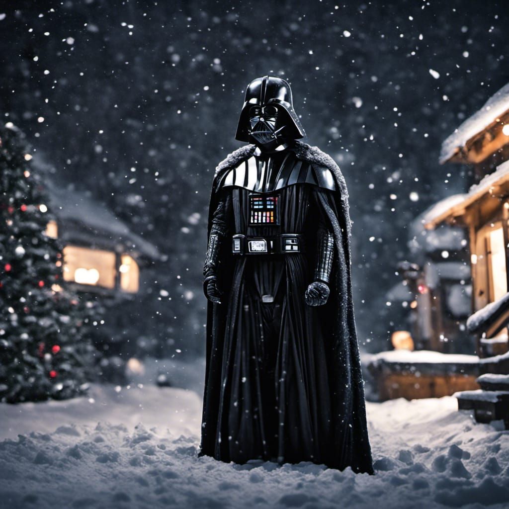 Darth Vader in Snowy Christmas Night Scene