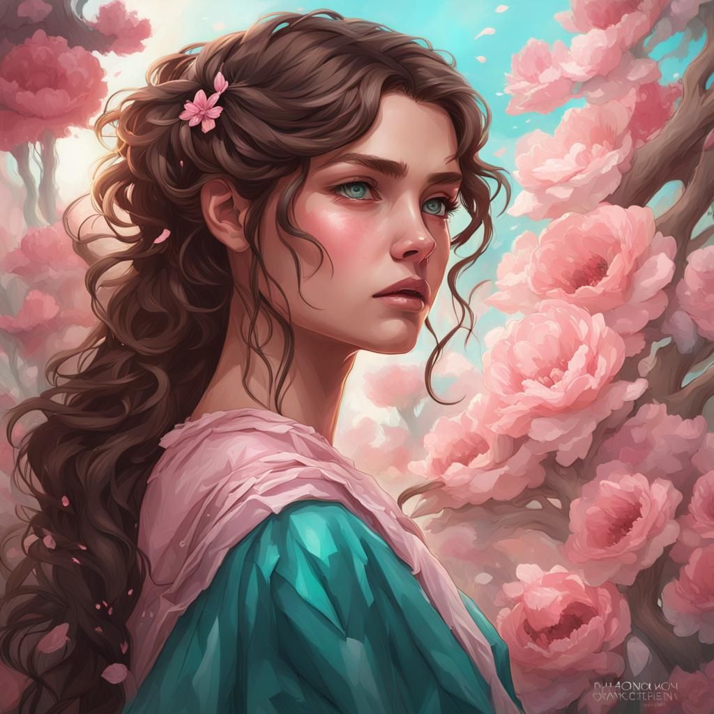 Beautiful Teen Girl Portrait with Scars in Art Nouveau Style