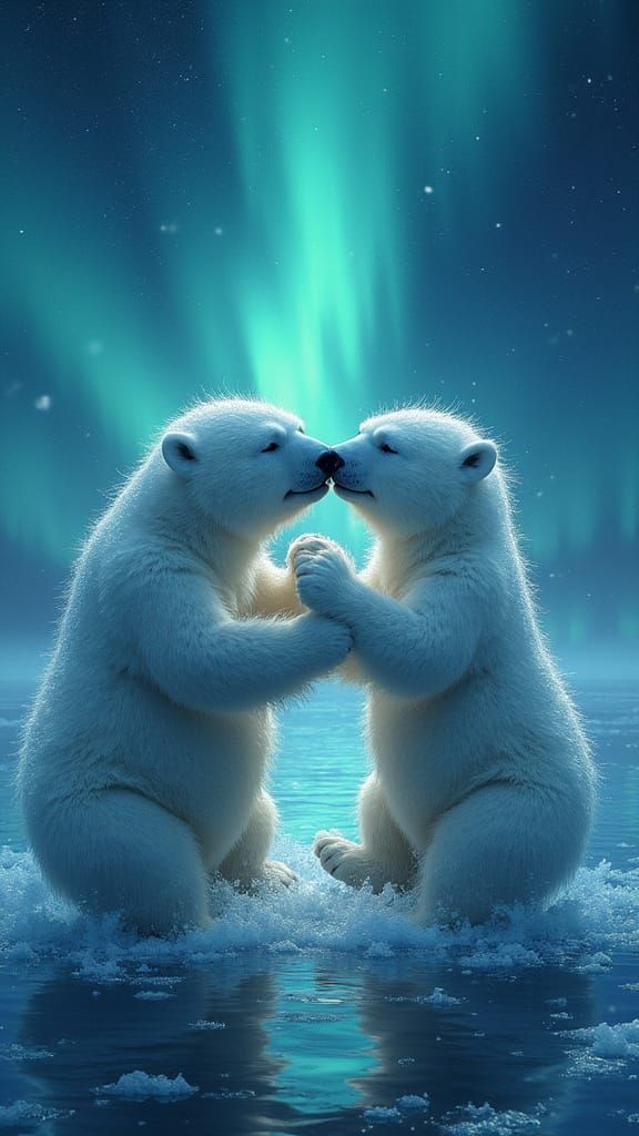 Polar Bear Hybrids Dance Under the Northern Lights