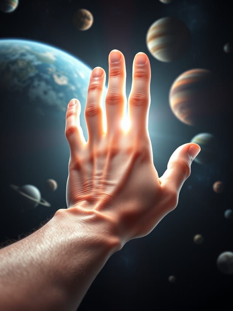 Surreal Celestial Hand About to Flick Earth