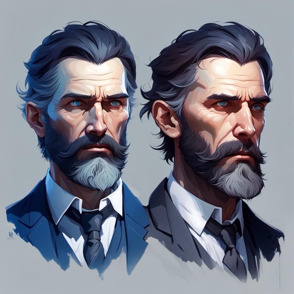 Pale Man in Blue Suit: Digital Art Portrait