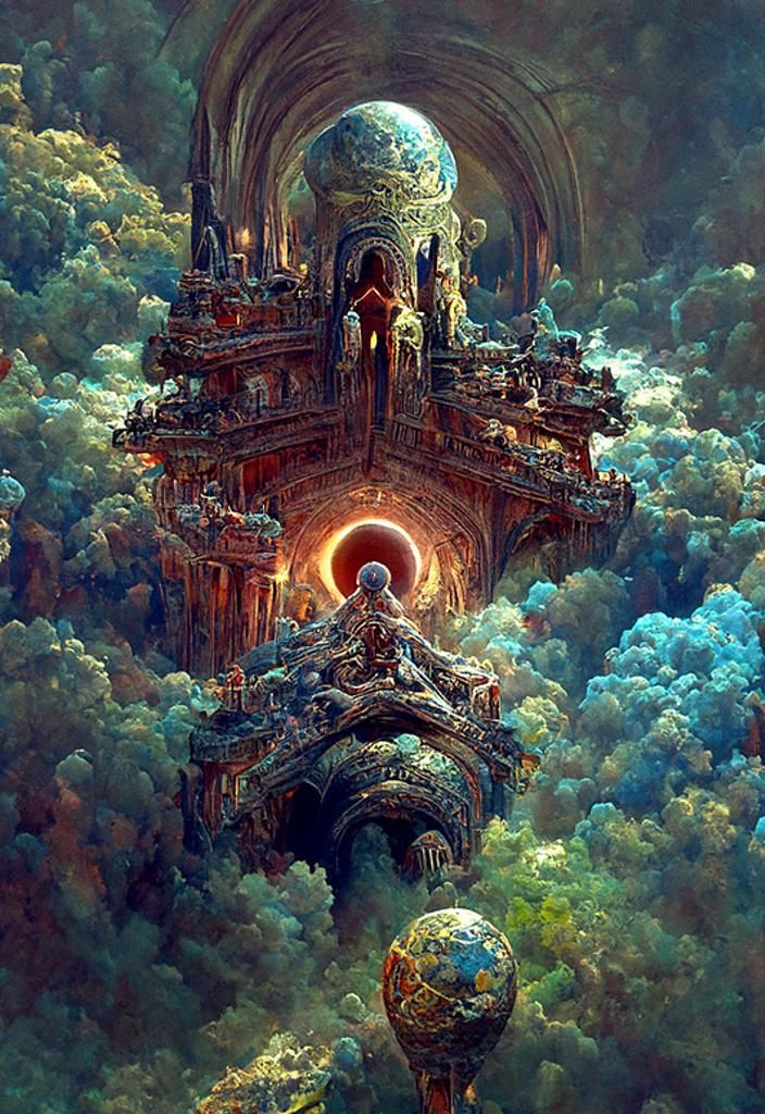 Parallel Universe Illustration with Detailed Architecture