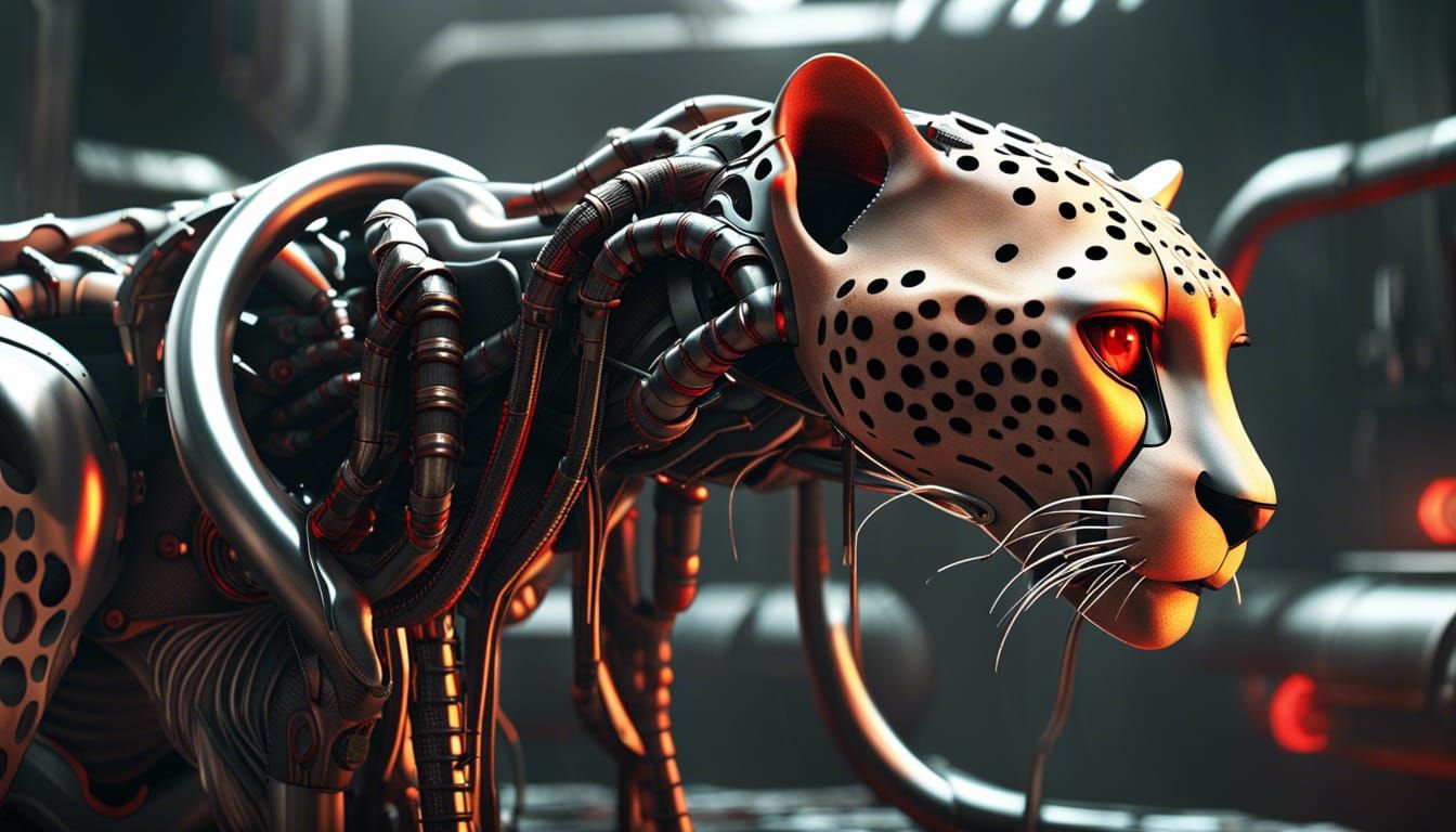 Cybernetic Cheetah in Dystopian Wasteland