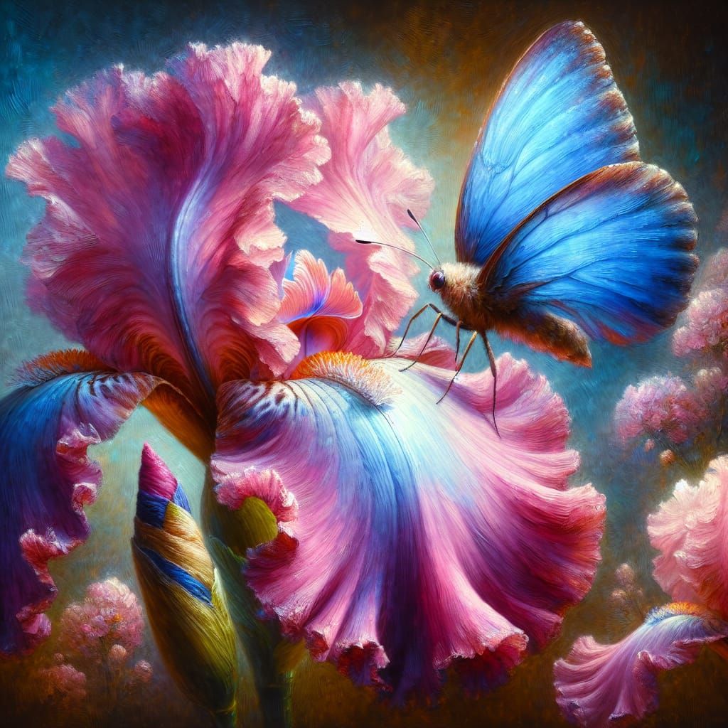 Ethereal Pink Iris in Oil Impasto Style