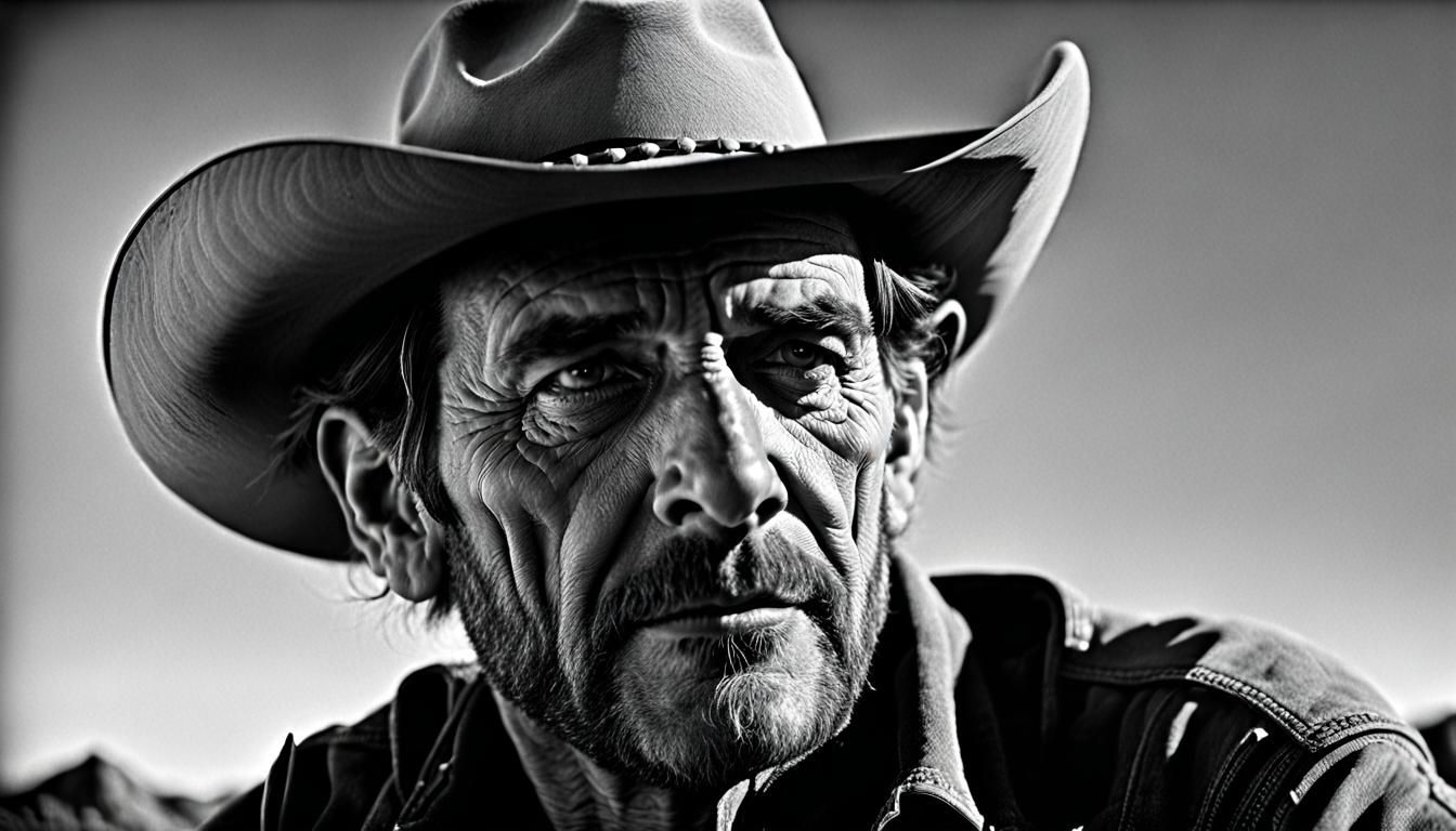 The face of a cowboy BW