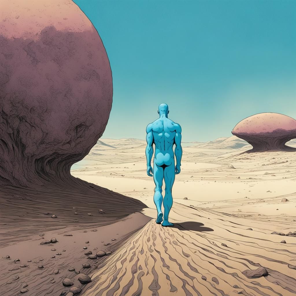 Doctor Manhattan in a Jodorowsky Dune Landscape