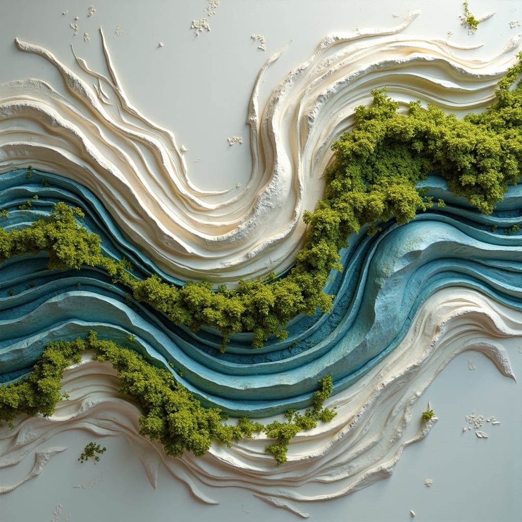 Abstract Plaster Art with Moss in Dreamlike Style