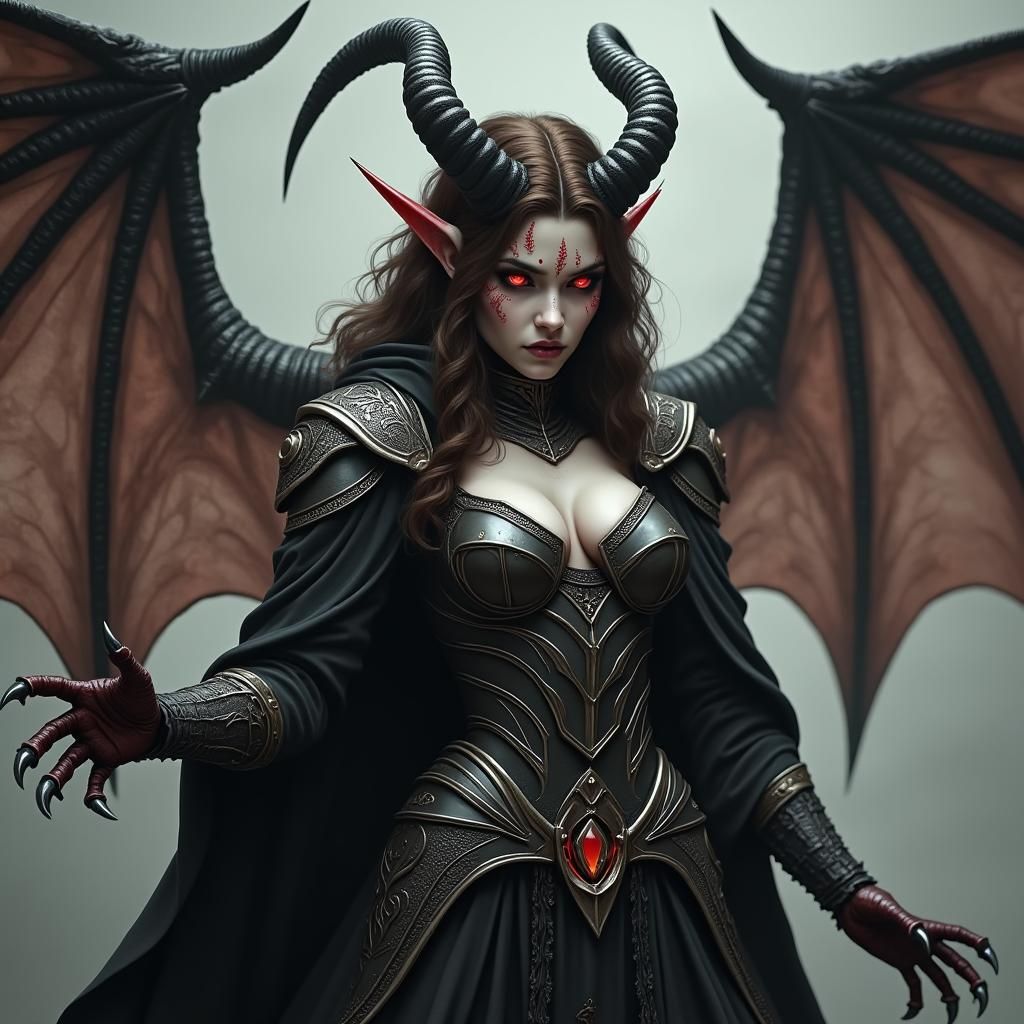 Demonic Female in Gothic Armor with Dark Wings