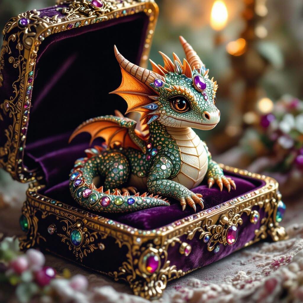 Gemstone Dragon in Velvet Jewelry Box