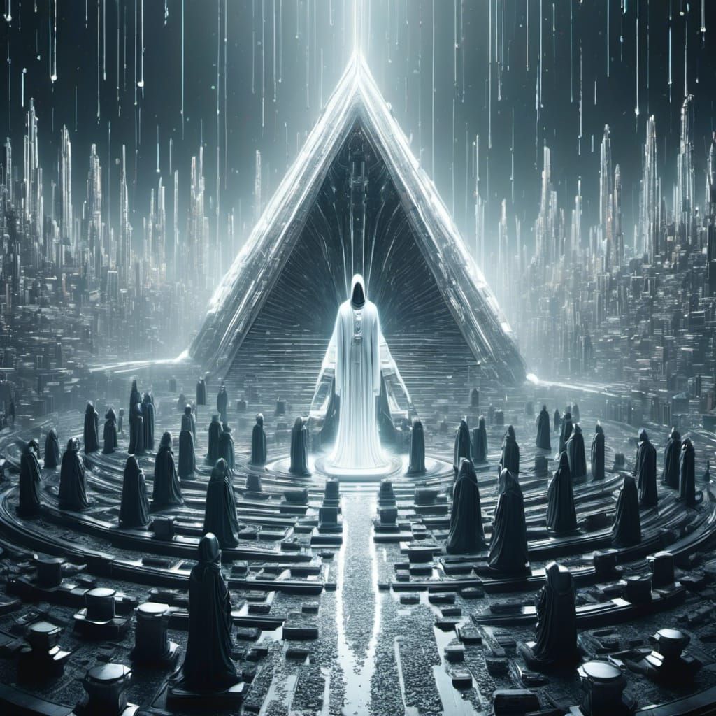 Microchip World with Spectral Figure in Somber Style