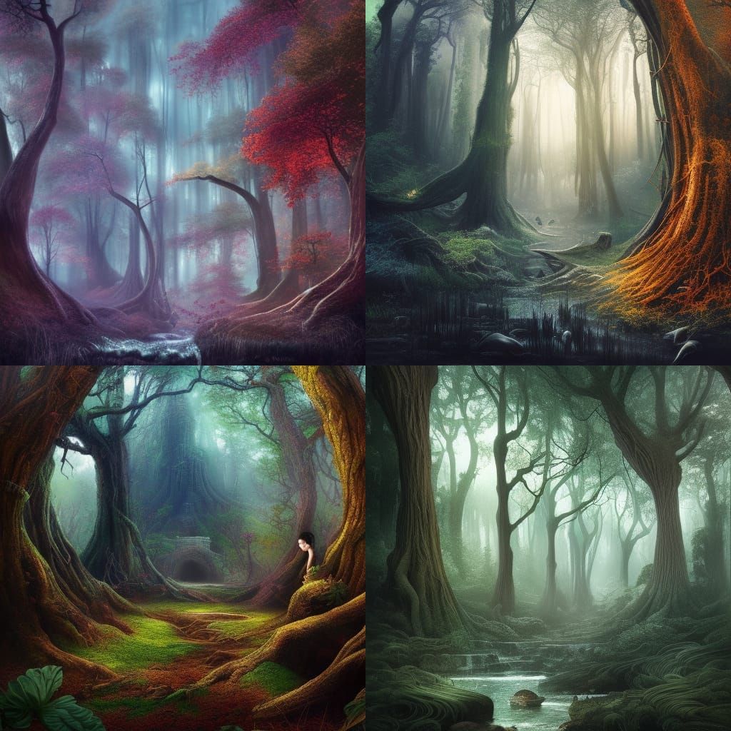 Fantastical Rushing Wood: A Matte Painting of Timelessness