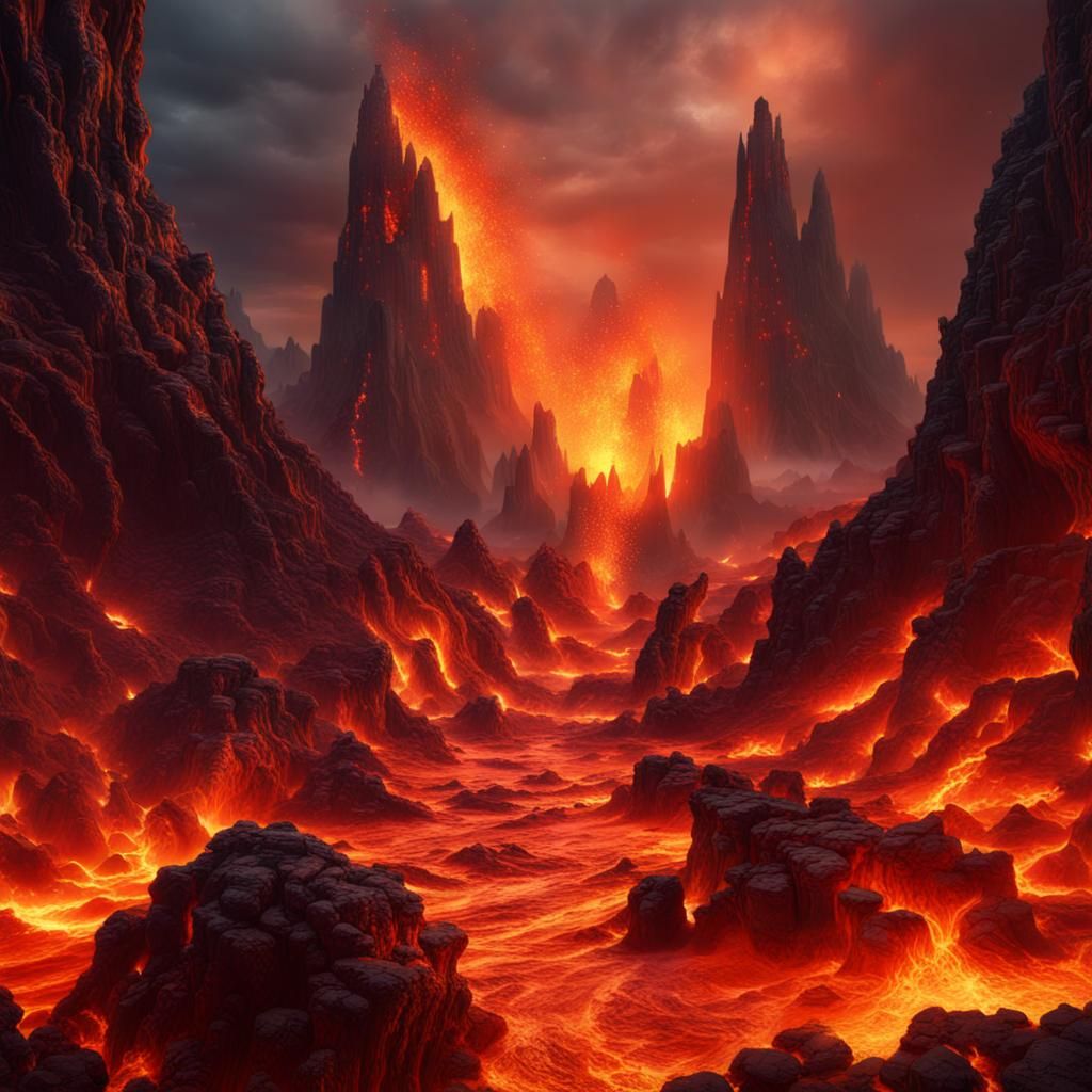 Fantastical Fire and Lava Landscape in Deep Color