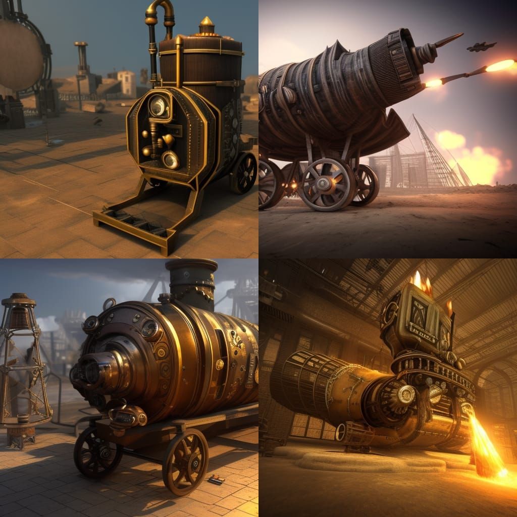 Steampunk Coal Rocket in 3D Cinematic Style