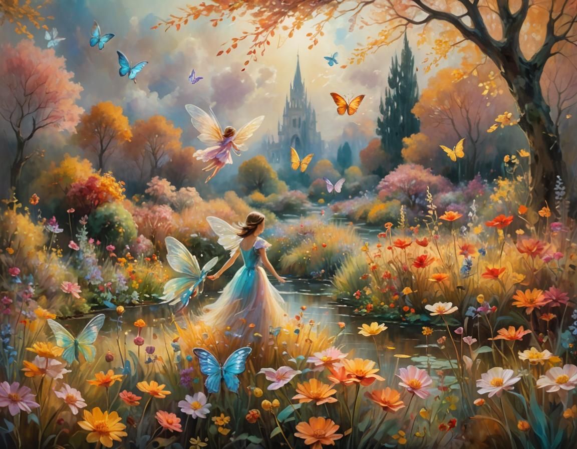 Fairies in Magical Garden: Impressionist Surrealism