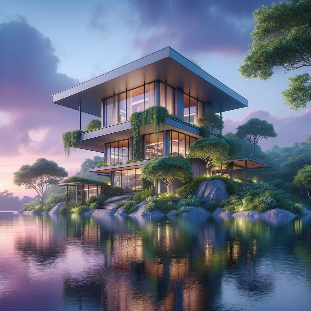 Contemporary Lake House with Cantilevered Design