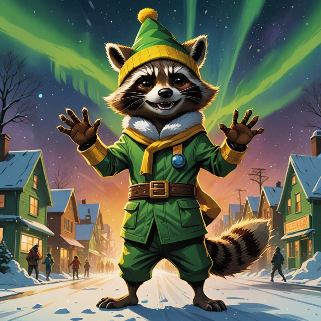 Rocket Raccoon and Buddy the Elf Share a Warm Hug in a Vibra...