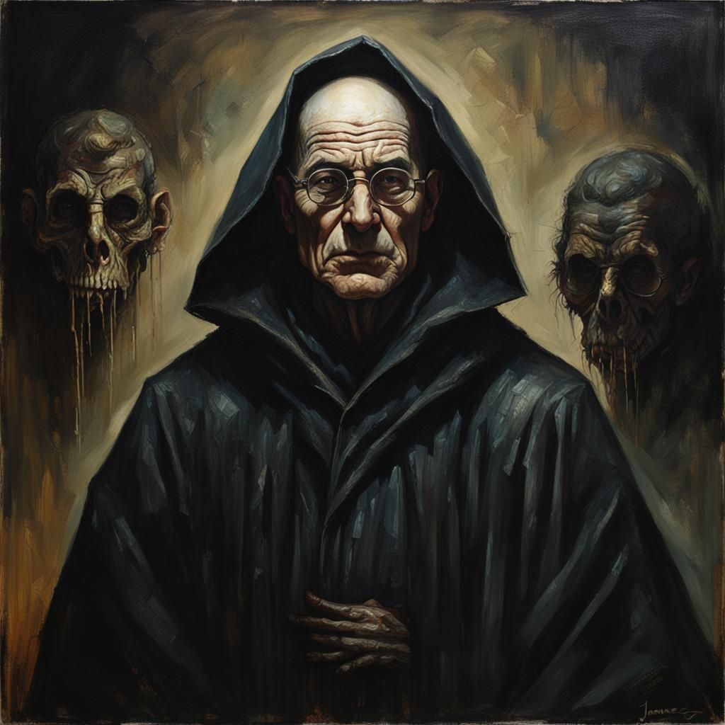 Creepy Old Man in Cultist Robes: Oil Painting