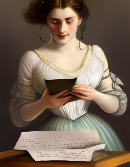 Victorian Woman Writing Letter: Detailed Digital Portrait
