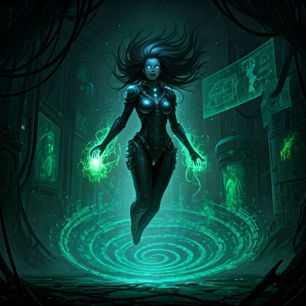 Arkea: Techno-Organic Mutant in Cyberpunk Horror Style