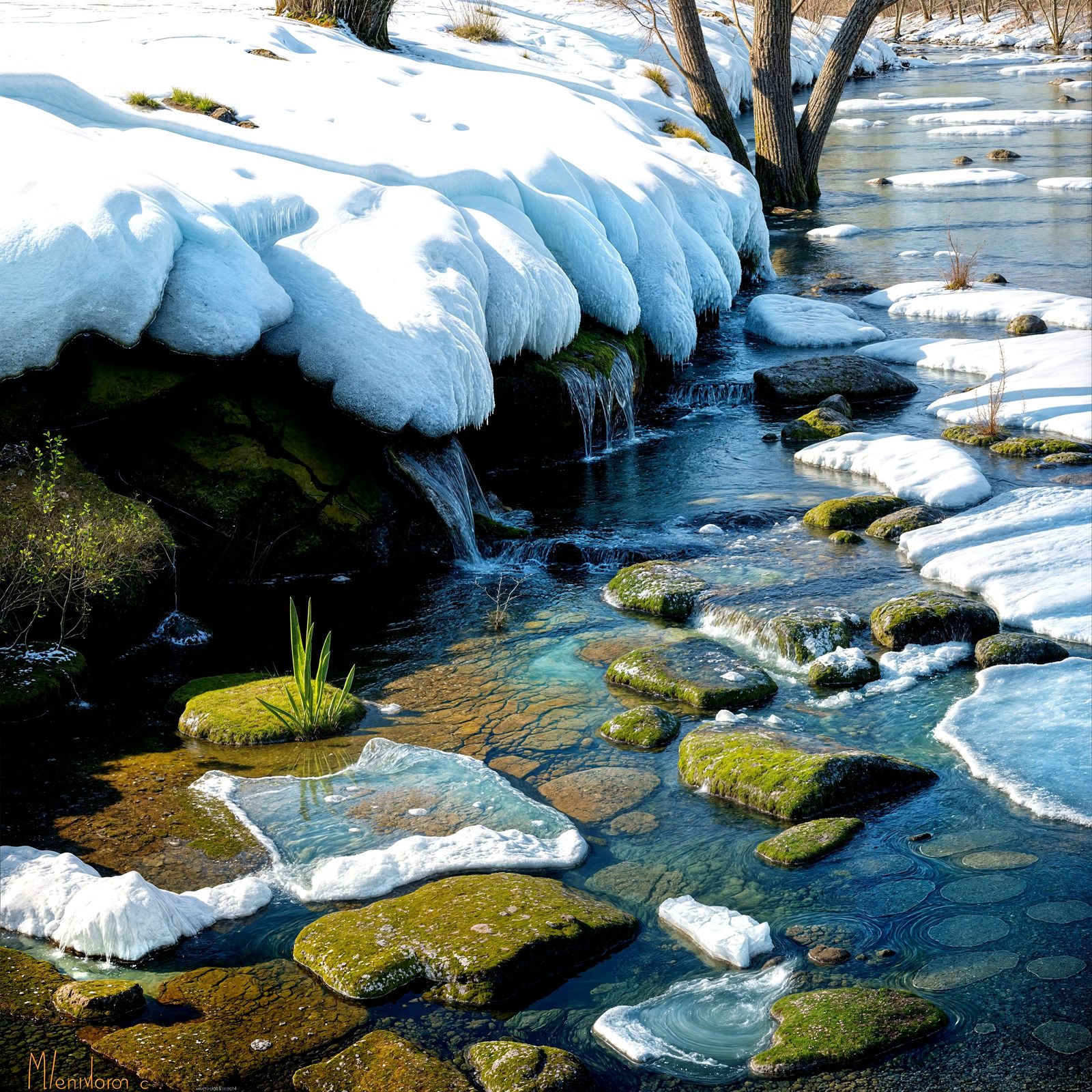 Early Spring Thaw Meadow Brook Oil Painting