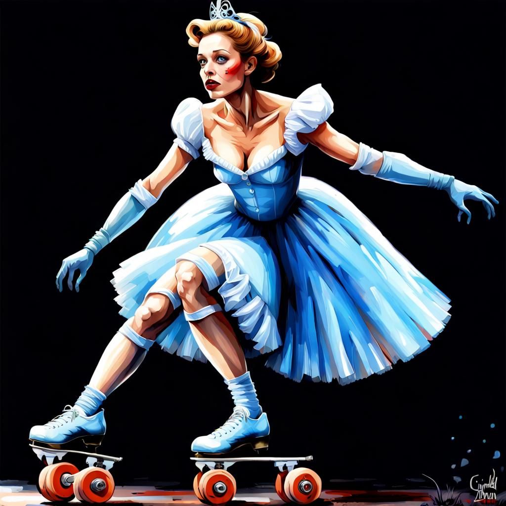 Horror Cinderella on Roller Skates in Photorealism