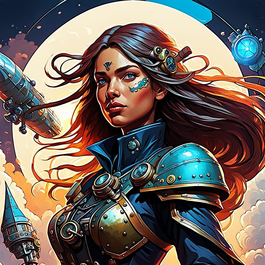 Fantasy Queen Portrait in Steampunk Style