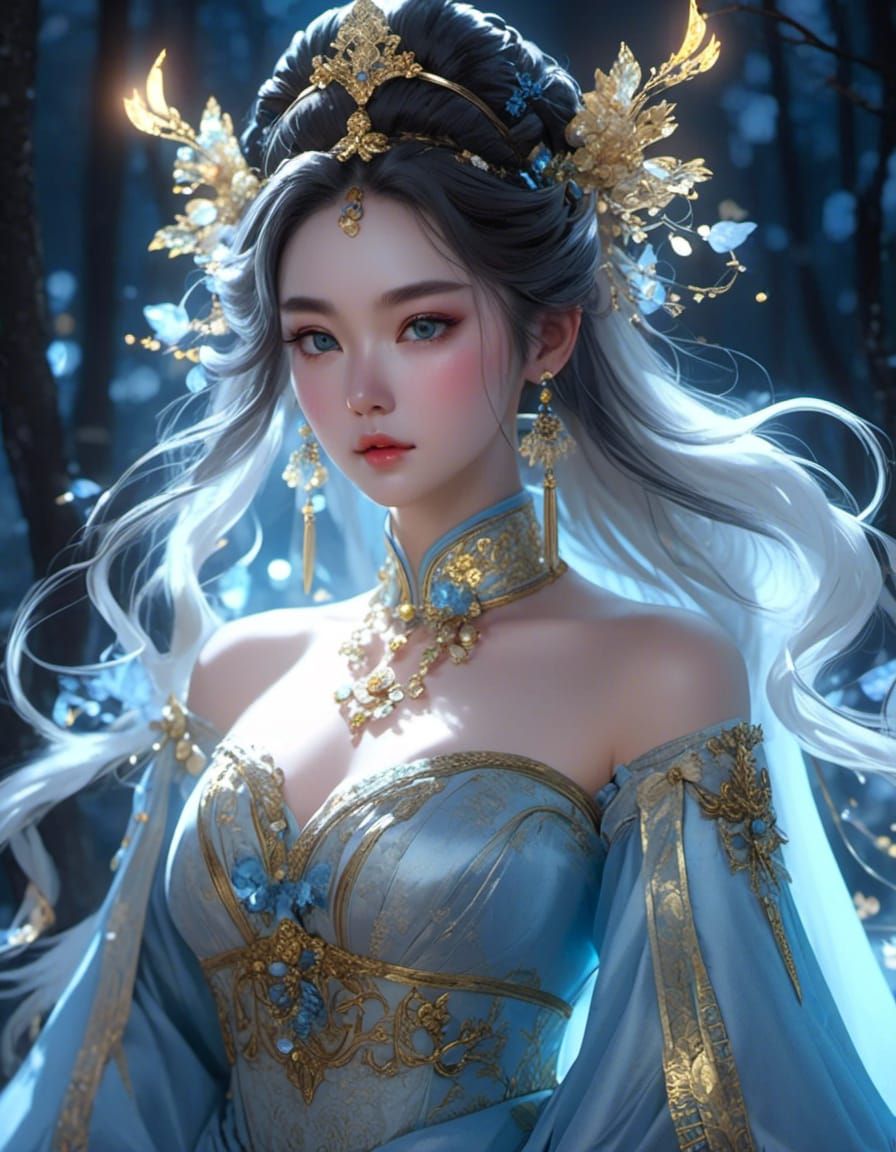 Chinese Princess Portrait with Gothic Fairycore Aesthetic
