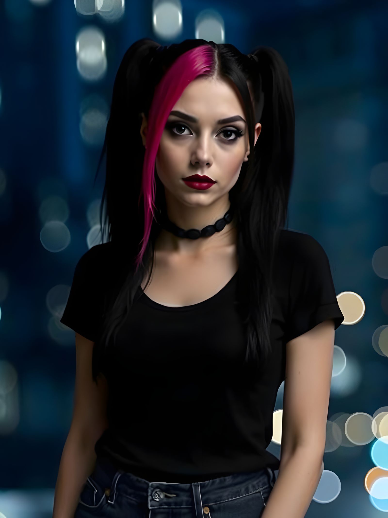 Gothic Girl Portrait with City Bokeh in Cinematic Style