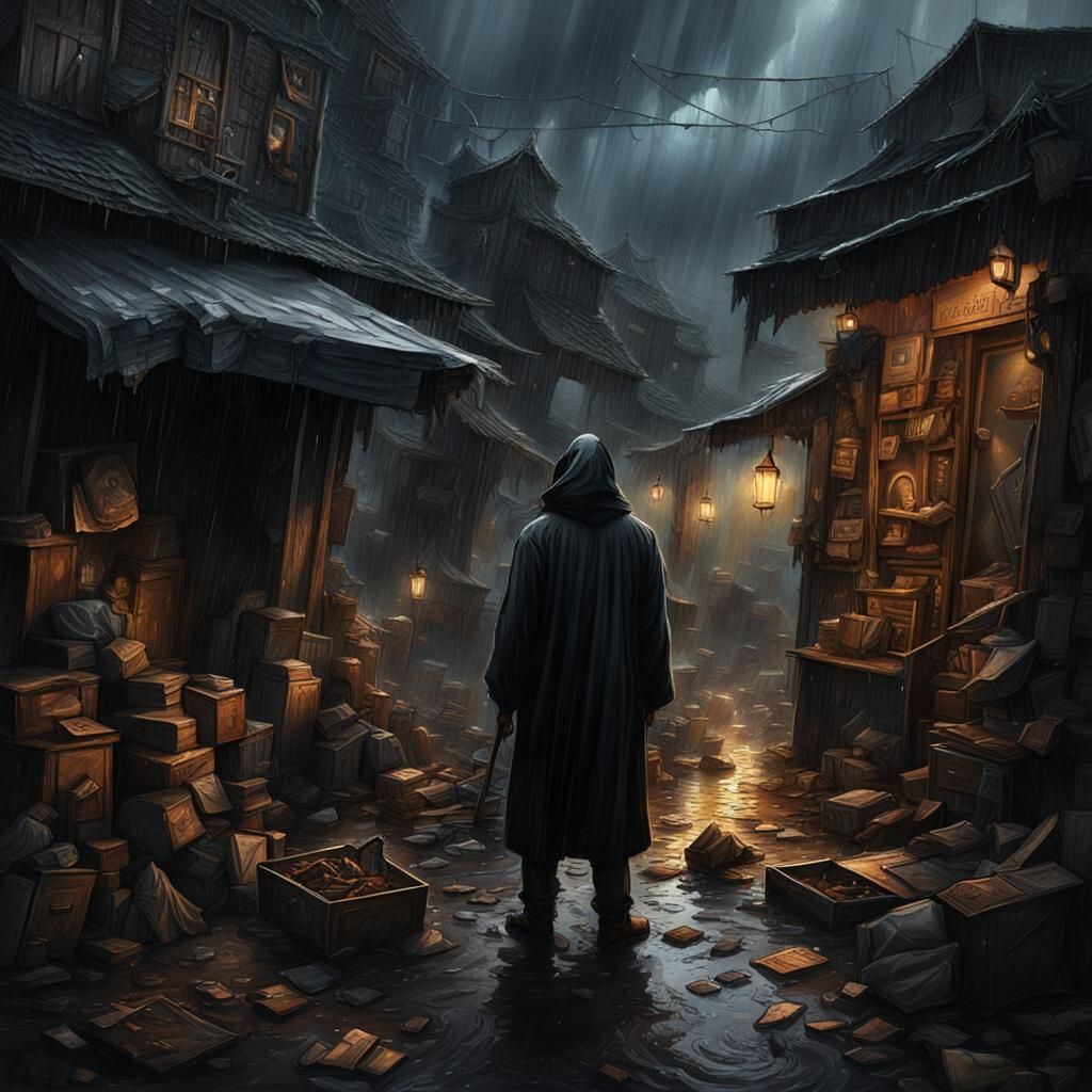 Fantastical Figures in Rain: A Matte Painting