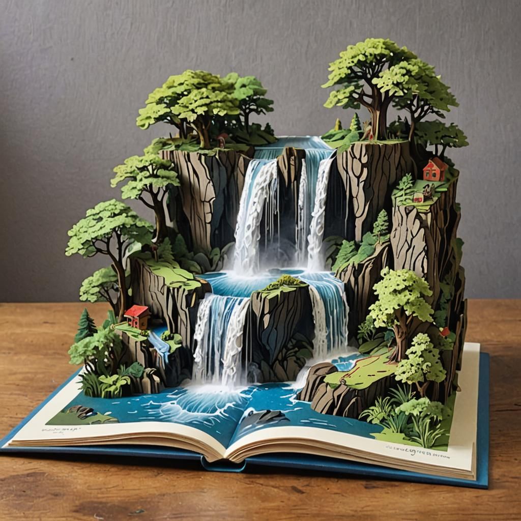 Magnificent Waterfall in a Pop-Up Book
