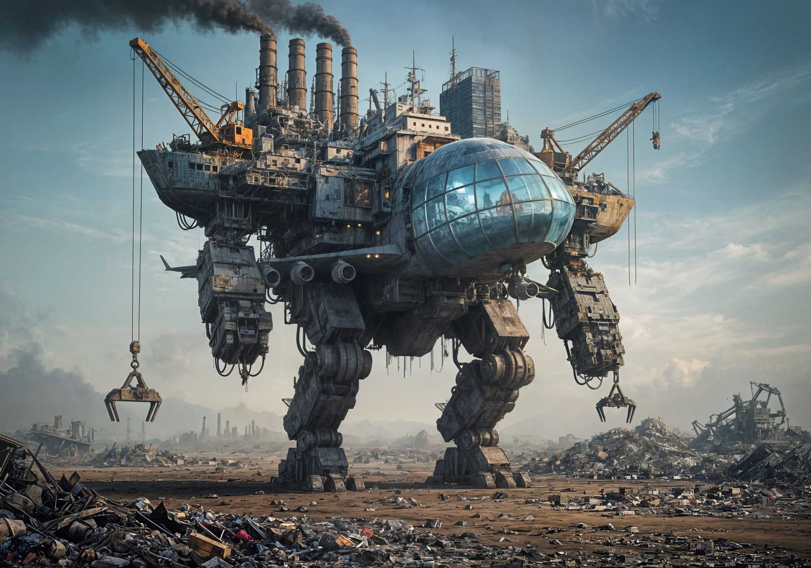 Post-Apocalyptic Mech Hideout in Trash Desert