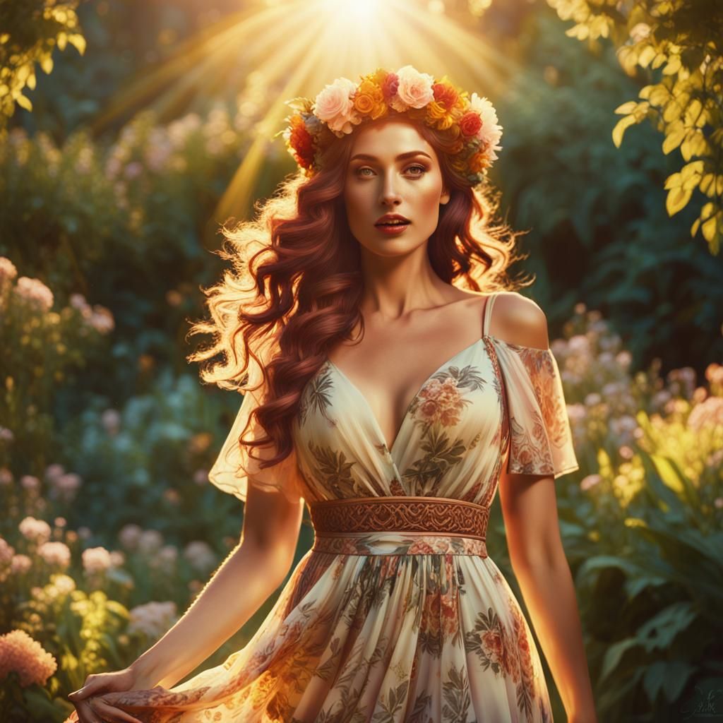 Bohemian Pin-Up Girl Radiating Sunshine: Digital Matte Paint...