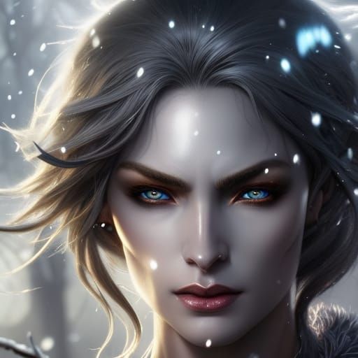 Dark Elf Winter Warrior Portrait in High Fantasy Style