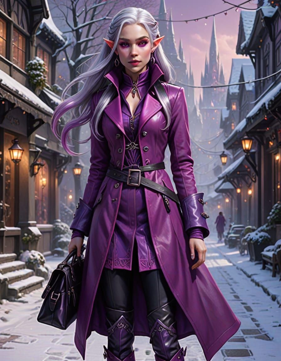 Elegant Elf Mage in Vibrant Magenta Coat