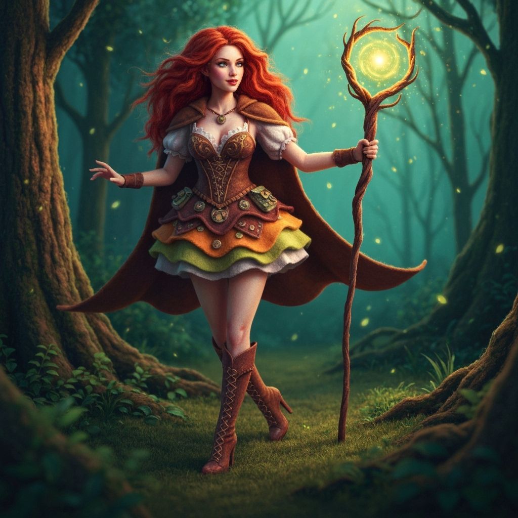 Felt Fabric Sorceress Performing Nature Magic