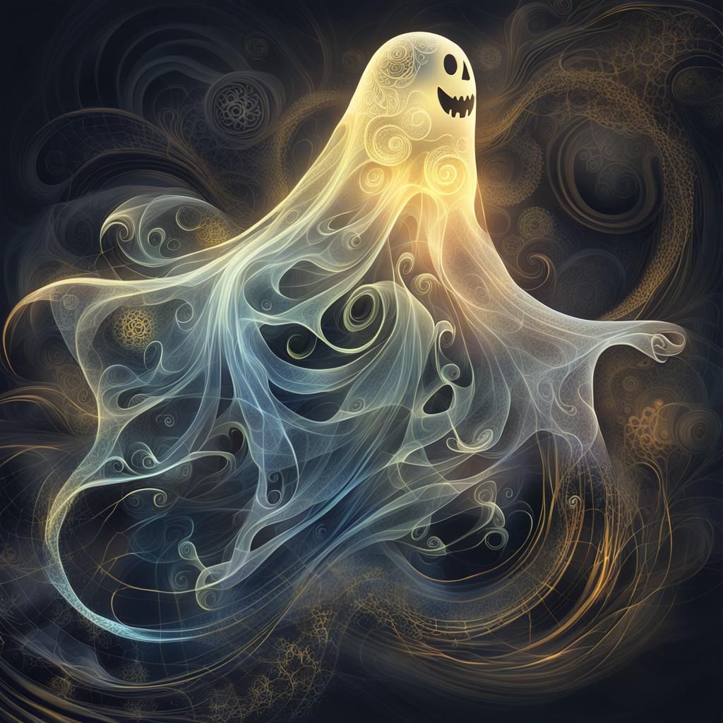 Stylized Ghost in Misty Atmosphere with Zentangle Patterns