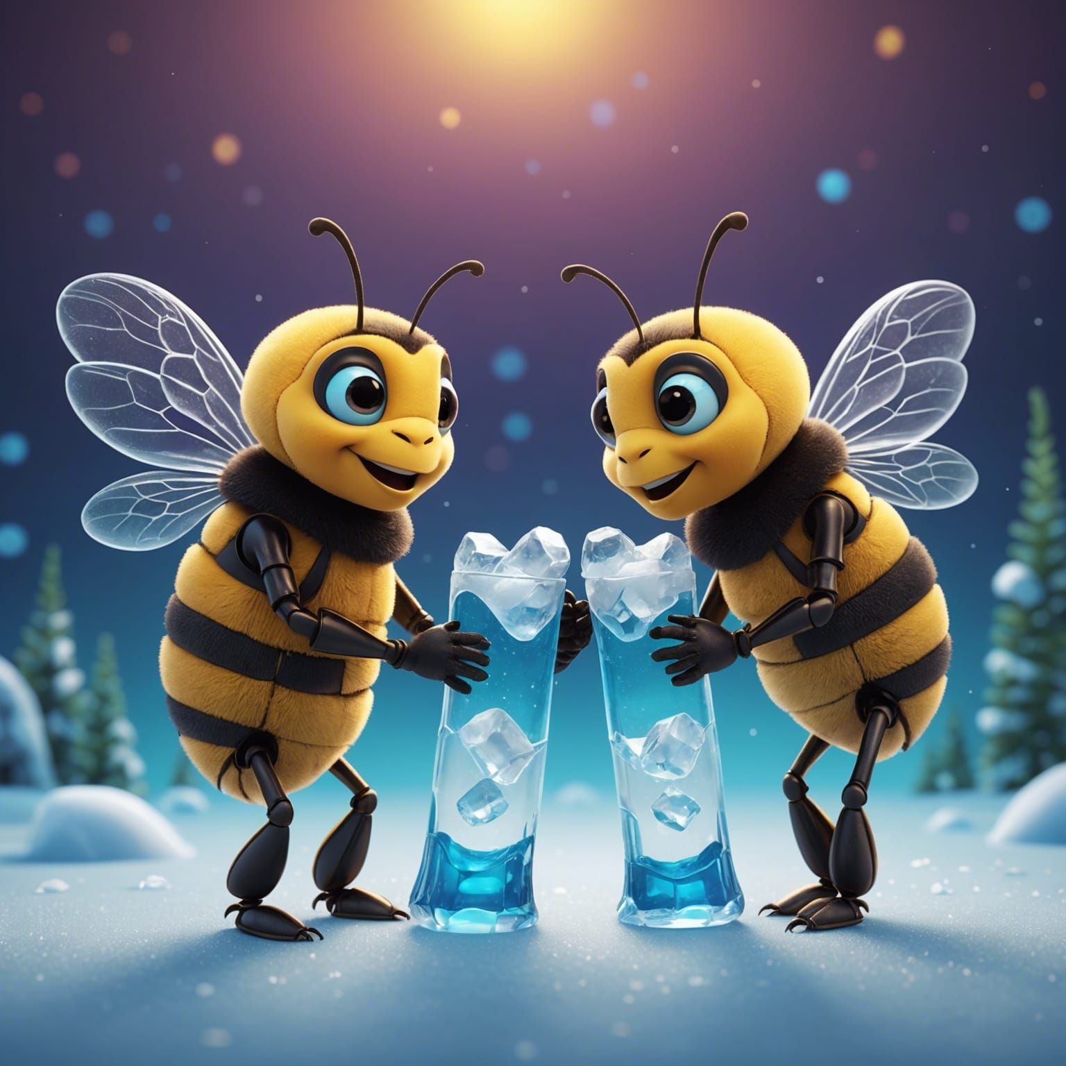Bees Share Frozen Treat: Pixar-Style 3D Art