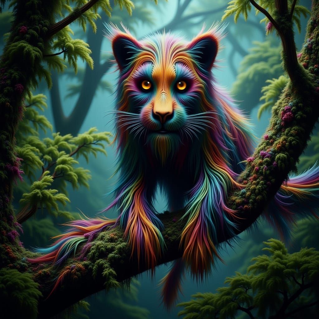 Clouded Leopard in Jungle Tree, Painterly Style