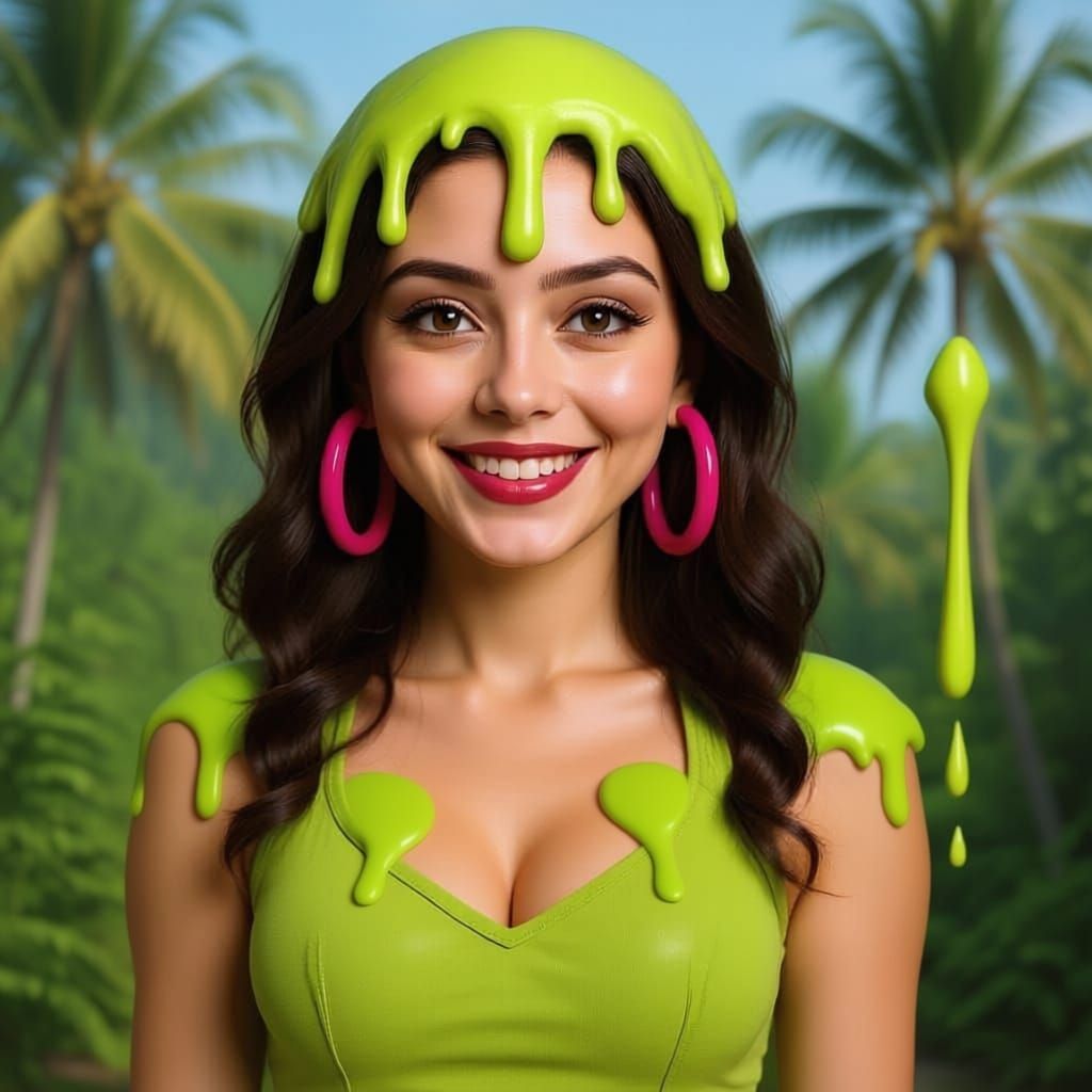 Woman Enjoying Nickelodeon Slime Shower