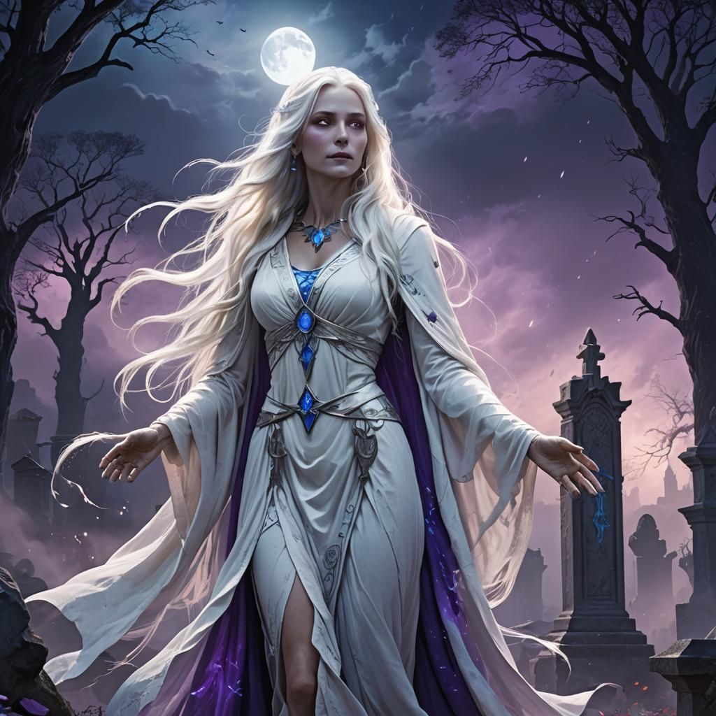 Ethereal Goddess in Graveyard, Fantasy Concept Art