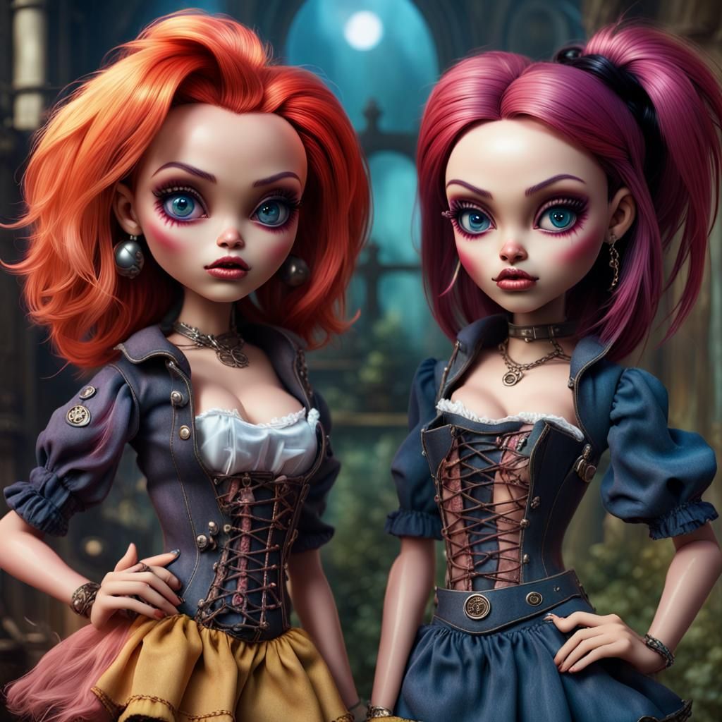Fantastical Raggedy Ann Twins in Detailed Digital Painting