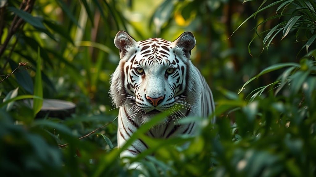 Majestic White Tiger in Serene Jungle Setting