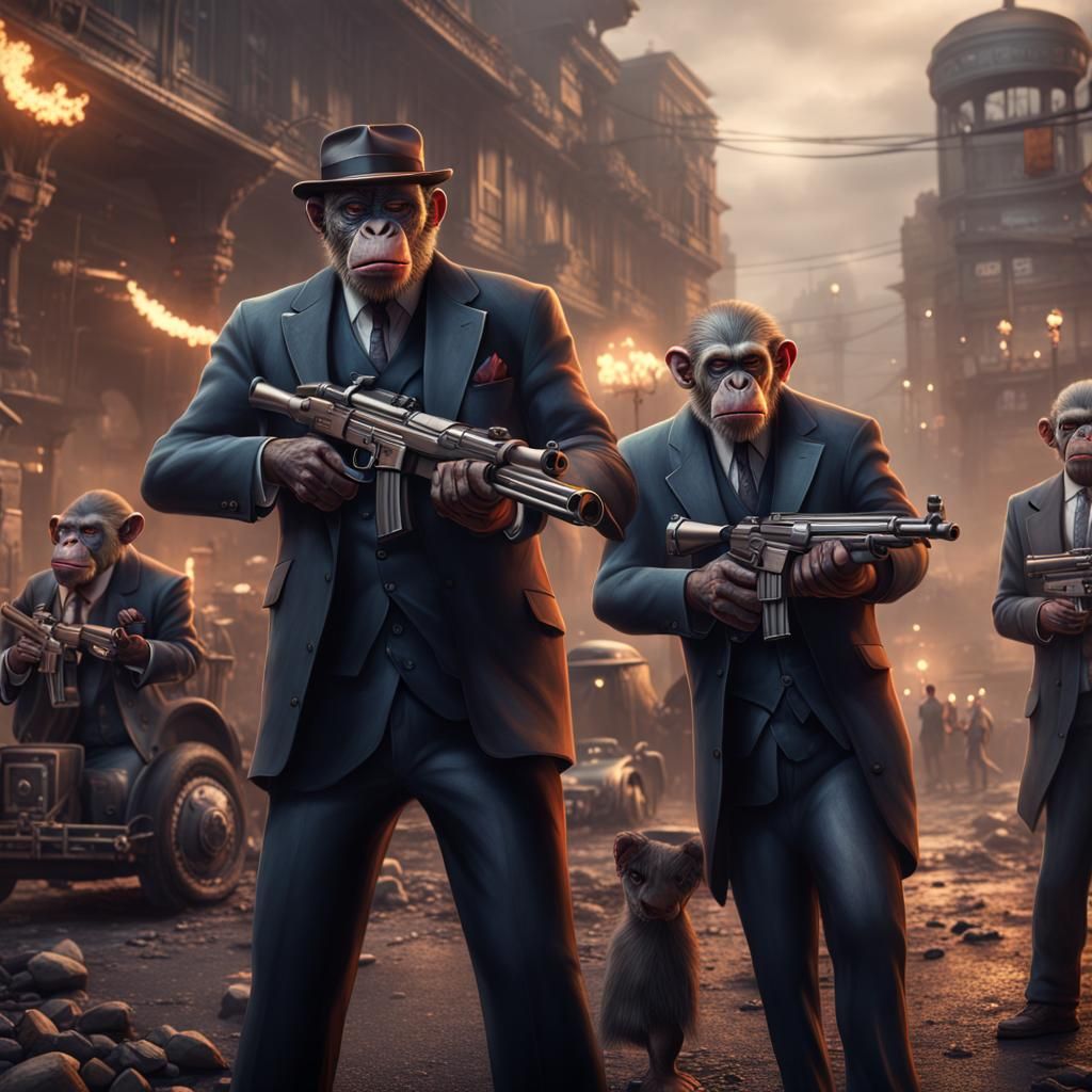 mafiosi apes with machine guns